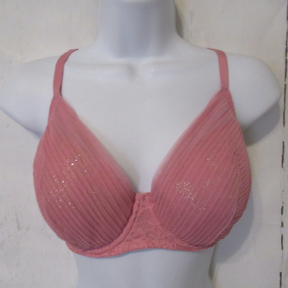 Victorias Secret Bra 34DD Pink Lace Lined Demi Underwire Dream Angels Sparkle